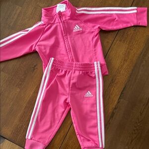 Adidas Kids Pink and White Tracksuit